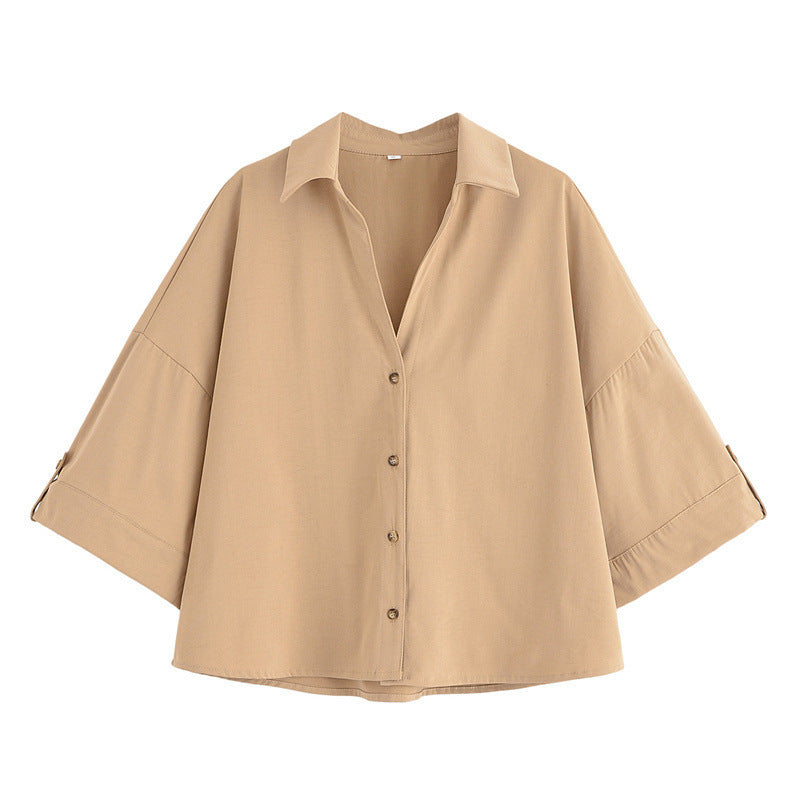 Elegant Lapel Short-sleeved Shirt With Belt Loose Pleated Shorts