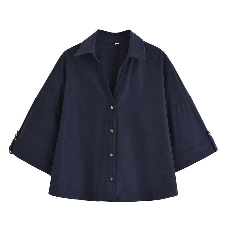 Elegant Lapel Short-sleeved Shirt With Belt Loose Pleated Shorts