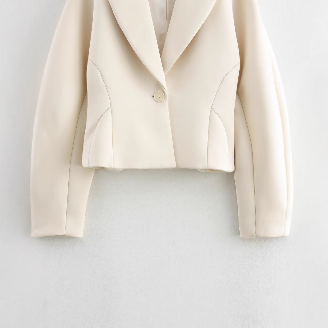 Stylish Simple Versatile Silk Satin Textured Suit Long Sleeve Jacket