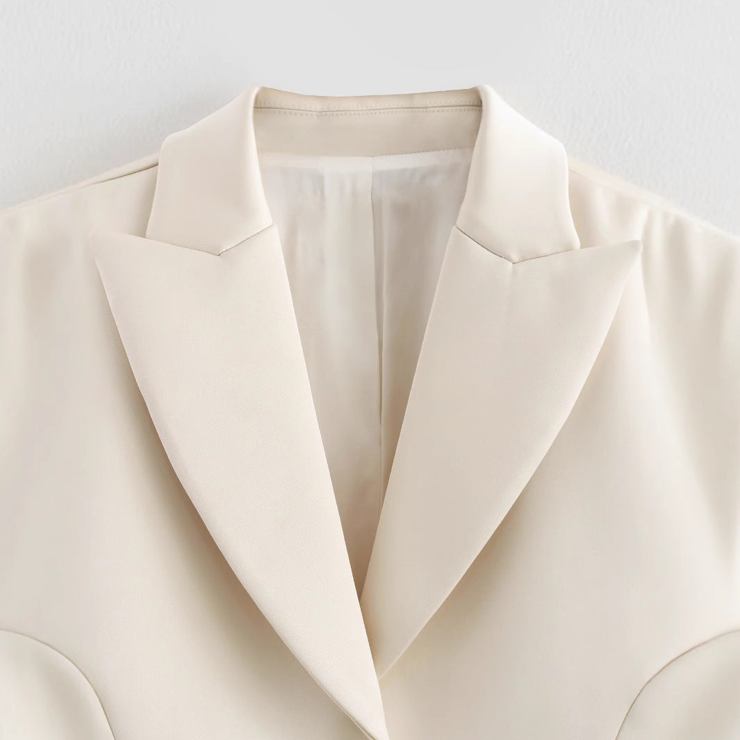 Stylish Simple Versatile Silk Satin Textured Suit Long Sleeve Jacket