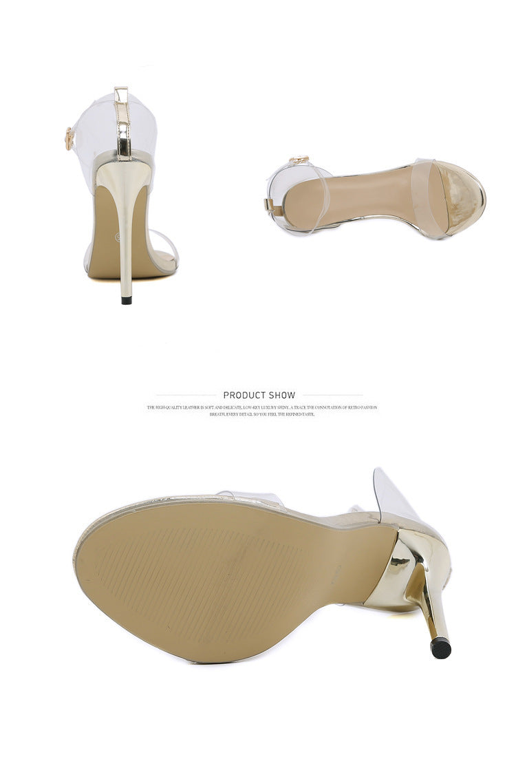 Rhinestone High-heeled Sandals Snakelike Winding Transparent Large Size High Heels Women