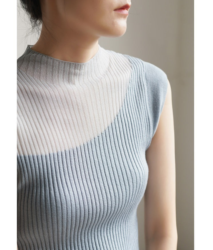 Translucent Gradient Inner Match Sleeveless Knitwear For Women