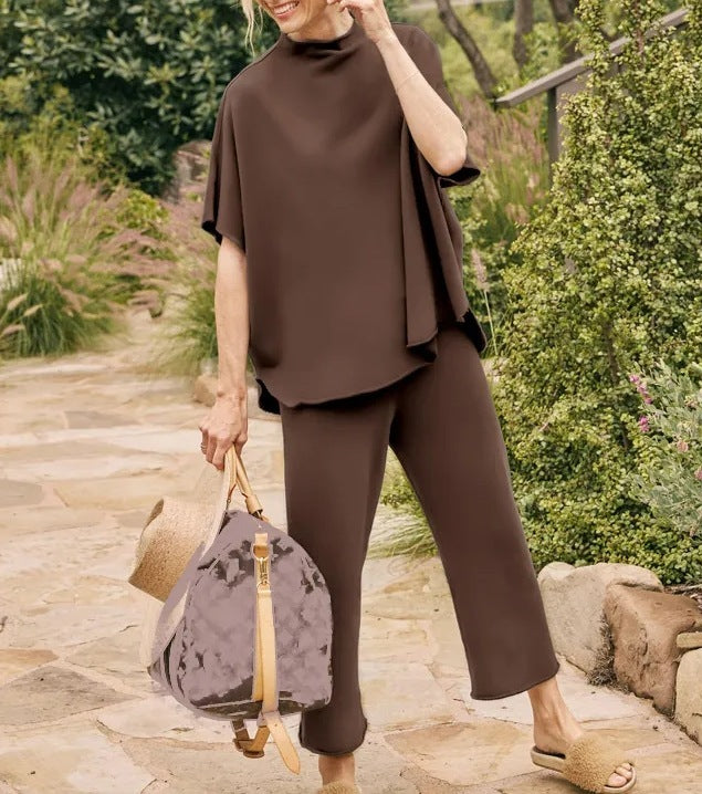 Casual Dolman Sleeve Pullover Wide Leg Pants Suit