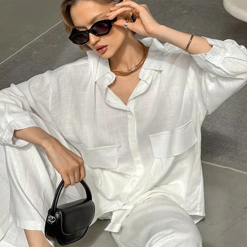 Women's Comfortable Pure Cotton Long Sleeve Top Long Pants Pajamas