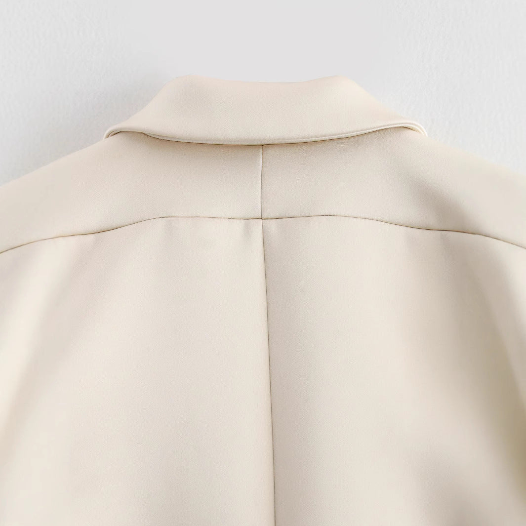 Stylish Simple Versatile Silk Satin Textured Suit Long Sleeve Jacket