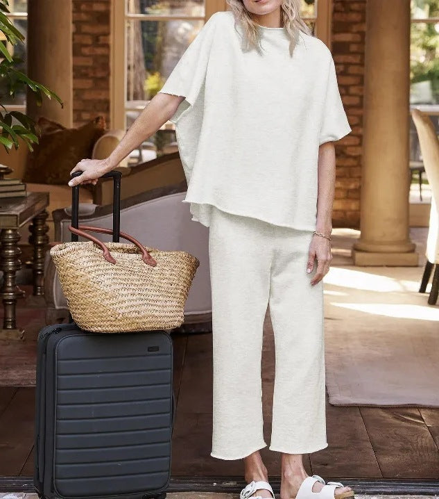 Casual Dolman Sleeve Pullover Wide Leg Pants Suit