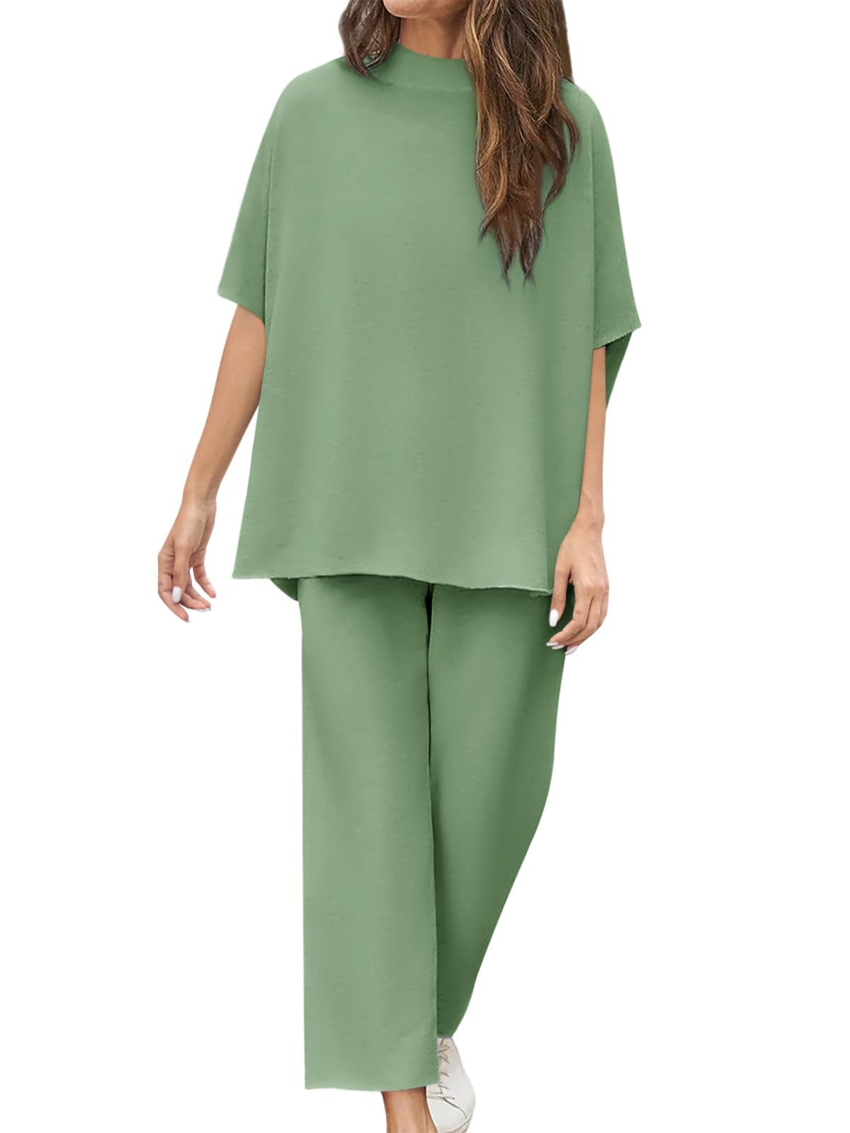 Casual Dolman Sleeve Pullover Wide Leg Pants Suit