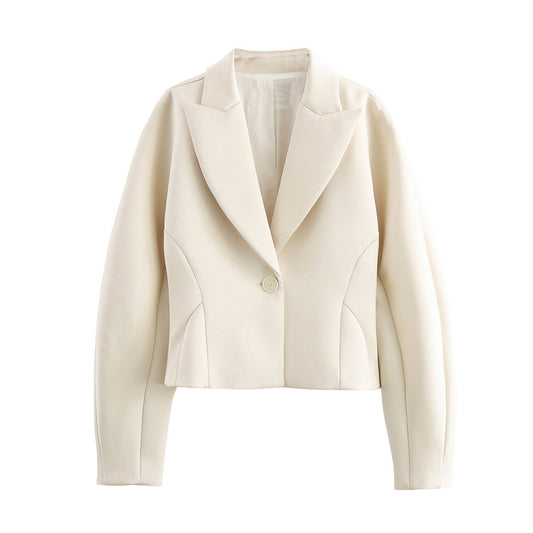 Stylish Simple Versatile Silk Satin Textured Suit Long Sleeve Jacket