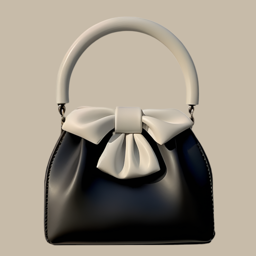 Women's Pleated Handbag Contrast Color Bow Bucket Bag