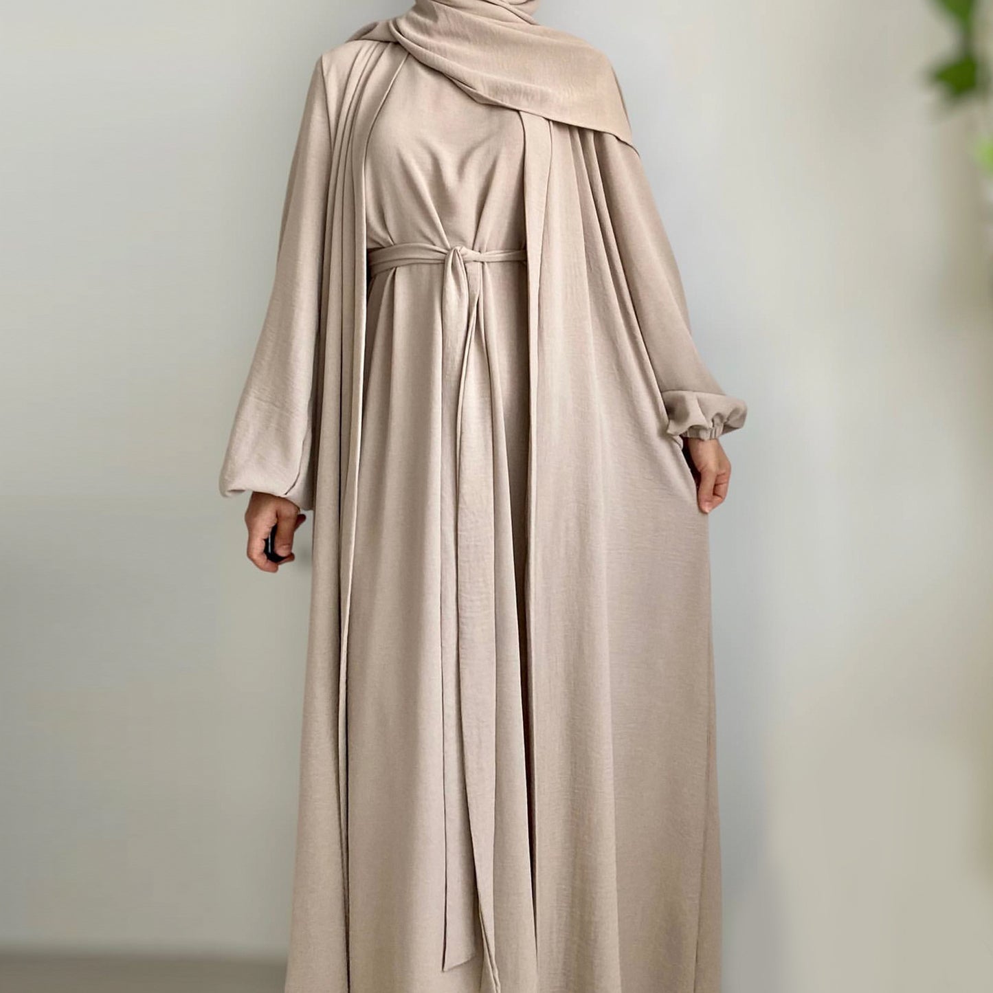 Elegant Solid Color Two-piece Suit Abaya