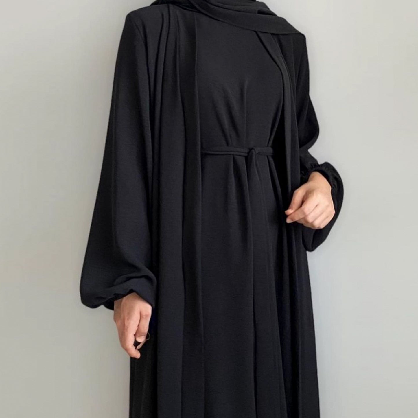 Elegant Solid Color Two-piece Suit Abaya