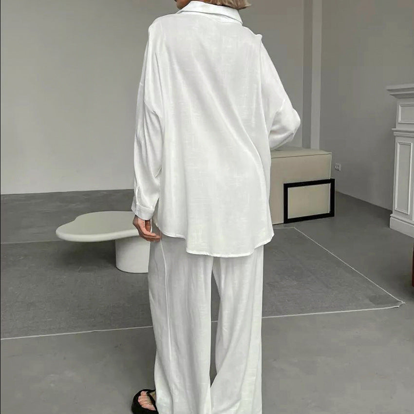 Women's Comfortable Pure Cotton Long Sleeve Top Long Pants Pajamas