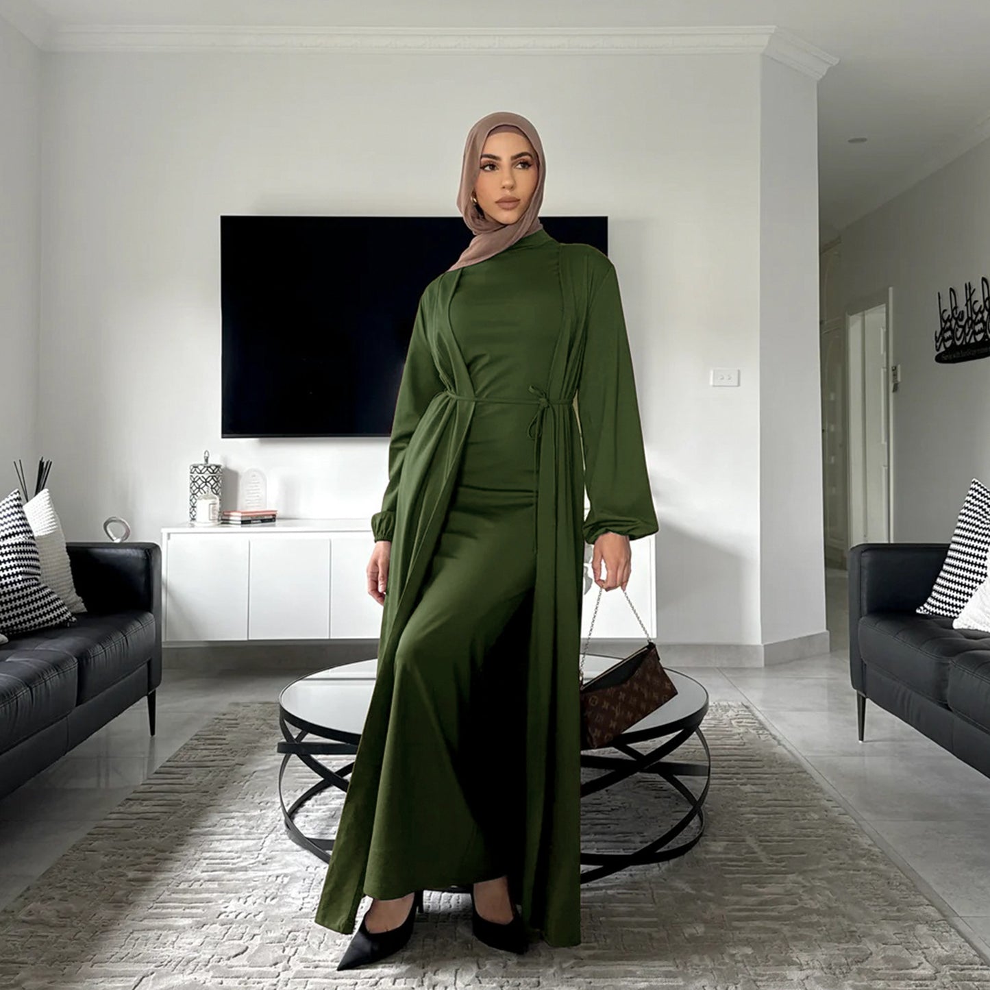 Elegant Dress Cardigan Suit Abaya