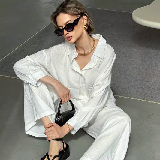Women's Comfortable Pure Cotton Long Sleeve Top Long Pants Pajamas