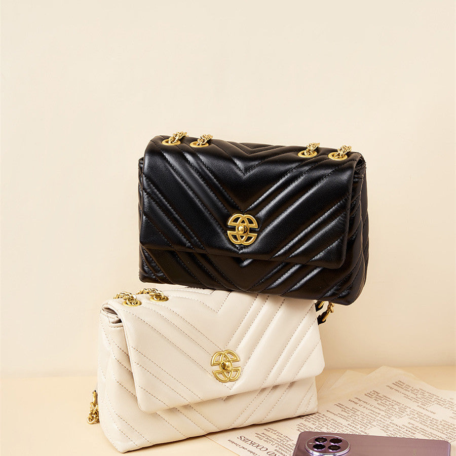 Women's Cowhide Diamond Chain Square Shoulder Bag