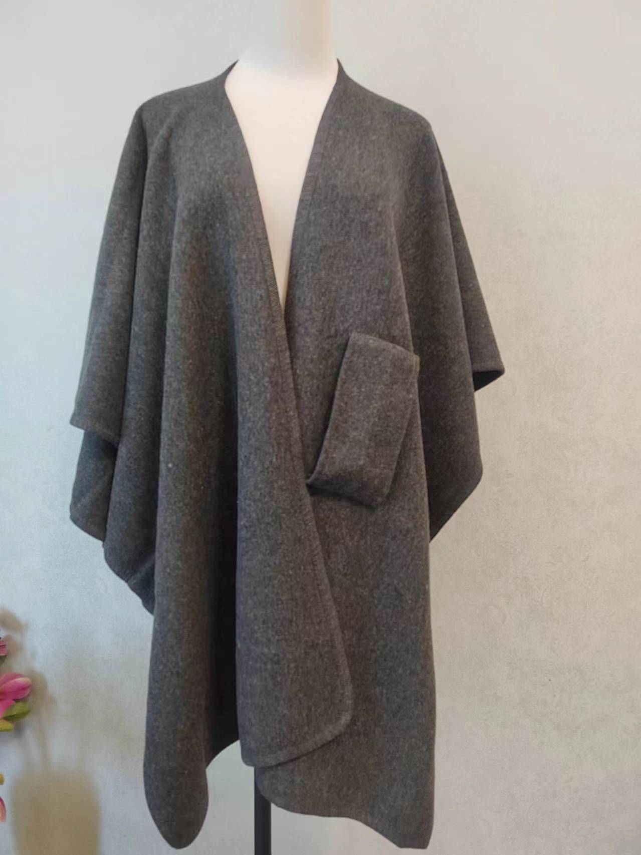 Fur Collar Fur Ball Knitted Cardigan Cape And Shawl