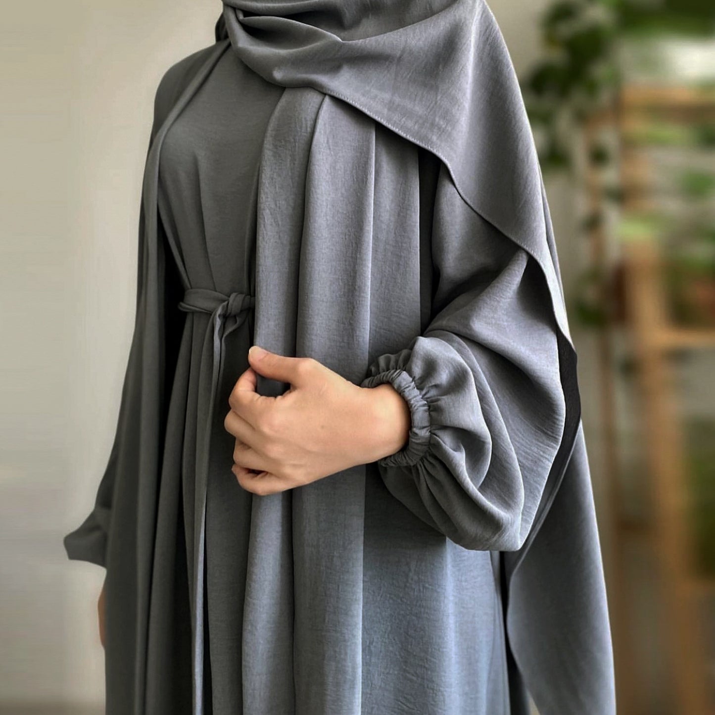 Elegant Solid Color Two-piece Suit Abaya